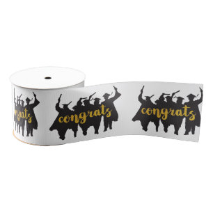 Graduate Silhouettes With Congrats Text Grosgrain Ribbon