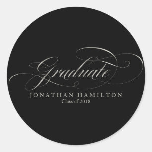 Graduate Silver Foil Fancy Script Graduation Classic Round Sticker