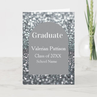 Graduate silver gray glitter arch shape name year card