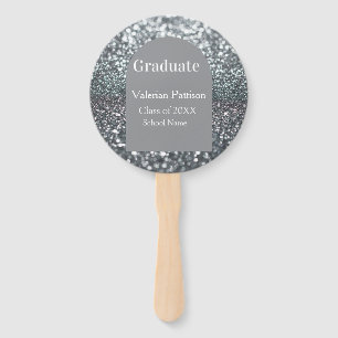 Graduate silver gray glitter arch shape name year hand fan