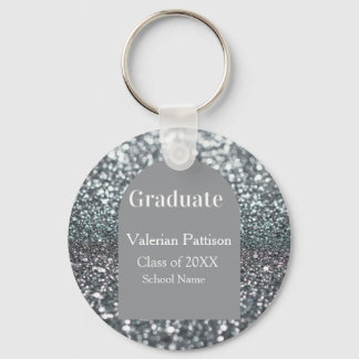 Graduate silver gray glitter arch shape name year key ring