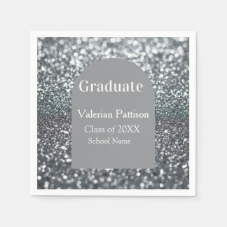 Graduate silver gray glitter arch shape name year napkin