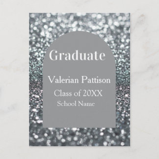 Graduate silver gray glitter arch shape name year postcard