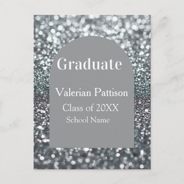 Graduate silver gray glitter arch shape name year postcard (Front)