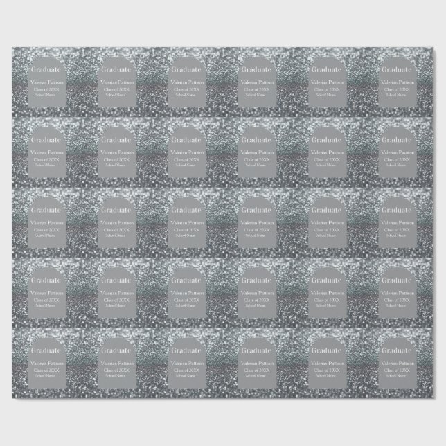 Graduate silver gray glitter arch shape name year wrapping paper (Flat)