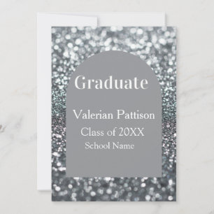 Graduate silver grey glitter arch shape name year invitation