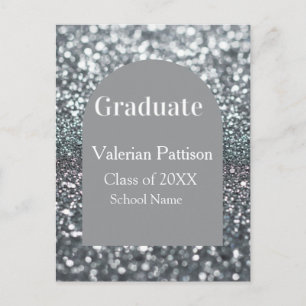 Graduate silver grey glitter arch shape name year postcard
