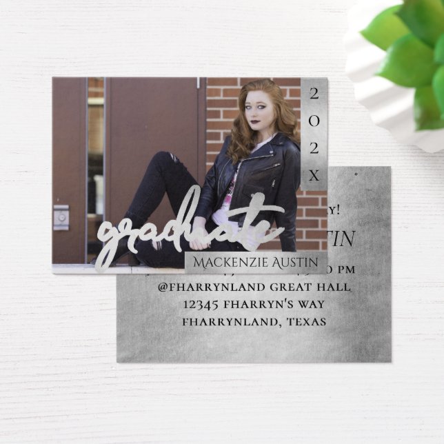 Graduate Silver Script | Brush Photo Announcement (Desk)