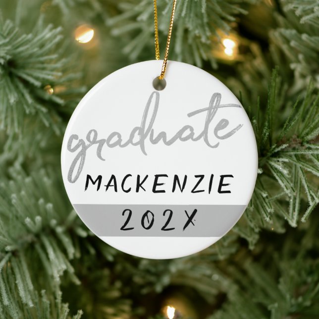 Graduate Silver Script | Trendy Faux Metallic Ceramic Ornament (Tree)