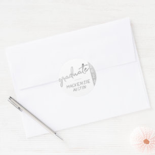 Graduate Silver Script Trendy Faux Metallic Classic Round Sticker