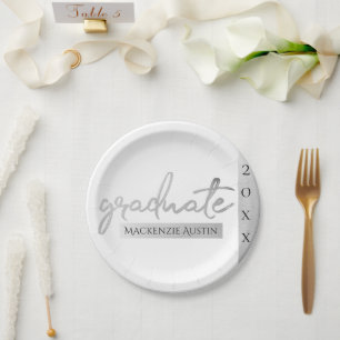 Graduate Silver Script   Trendy Faux Metallic Paper Plate