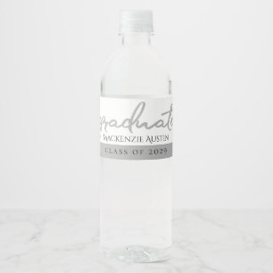 Graduate Silver Script   Trendy Faux Metallic Water Bottle Label