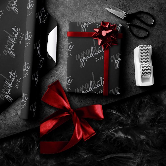 Graduate Silver Script | Trendy Faux Metallic Wrapping Paper (Creator Uploaded)