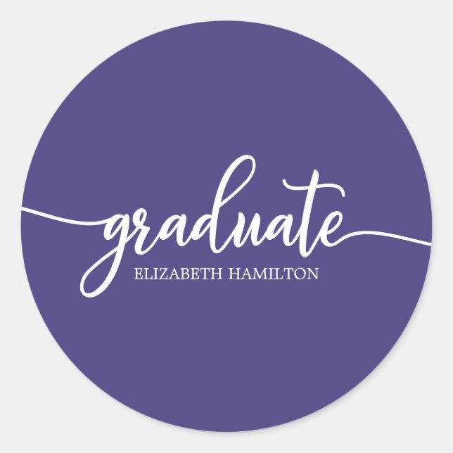 Graduate Simple Chic Calligraphy Graduation Classi Classic Round Sticker (Front)