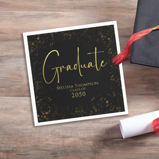 Graduate Simple Grad Black Gold Calligraphy Script Napkin (Creator Uploaded)