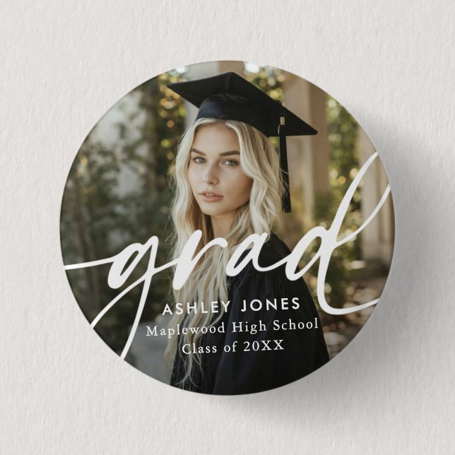 Graduate Simple Modern Script Classic Photo Button (Creator Uploaded)