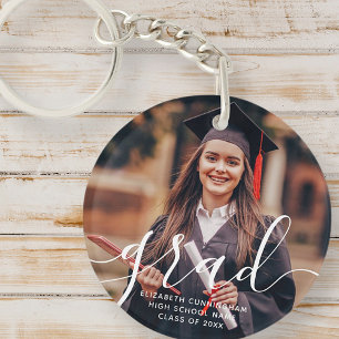 Graduate Simple Modern Script Classic Photo Key Ring