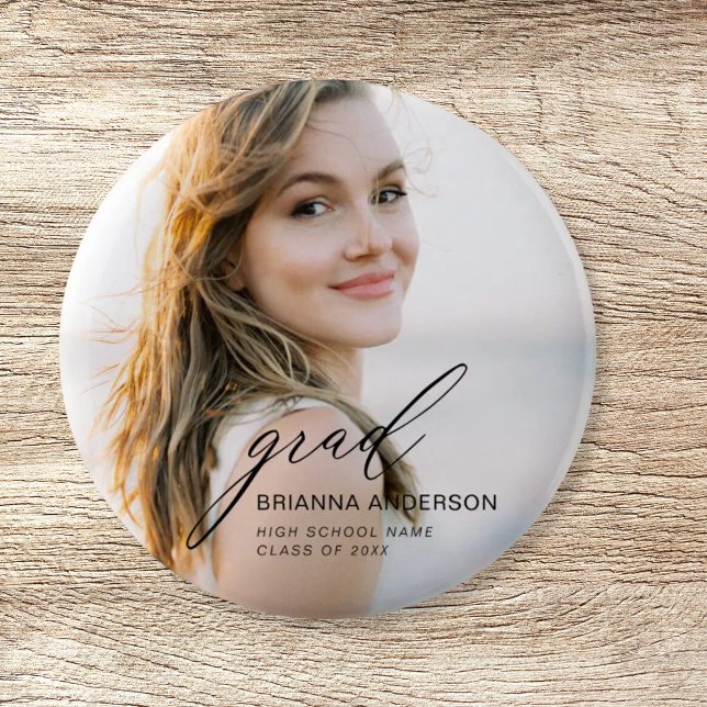 Graduate Simple Modern Script Minimalist Photo 6 Cm Round Badge (Creator Uploaded)