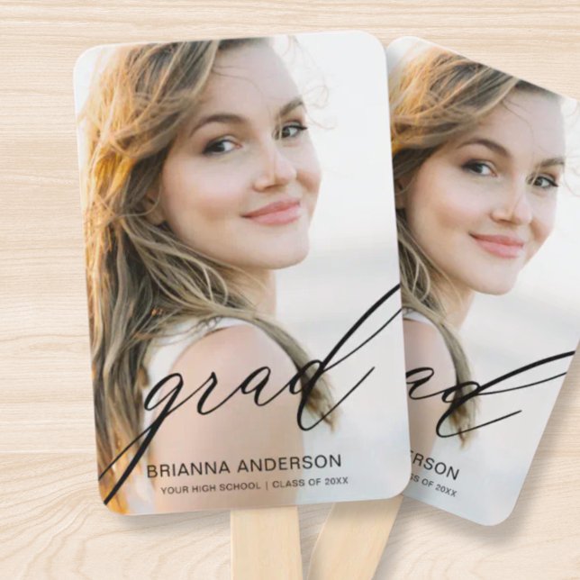 Graduate Simple Modern Script Minimalist Photo Hand Fan (Creator Uploaded)