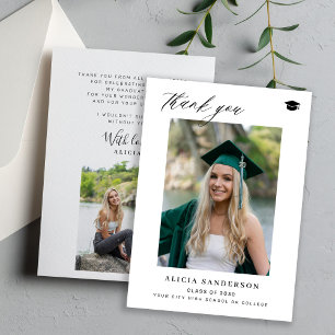 Graduate simple modern script photo graduation thank you card