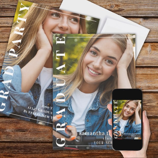 Graduate Simple Photo Template Minimalist Bold (Graduation "graduate" typography photo announcement. )