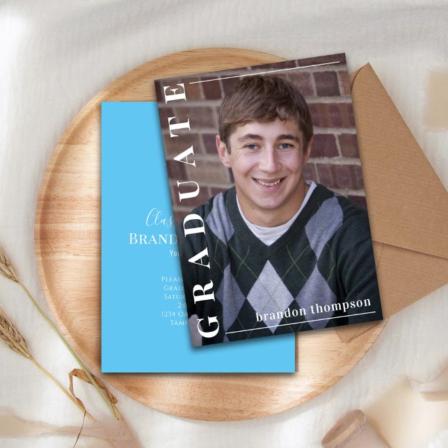 Graduate Simple Stylish Minimalist Photo Laureate Announcement (Graduation announcement with photo and modern style typography. )