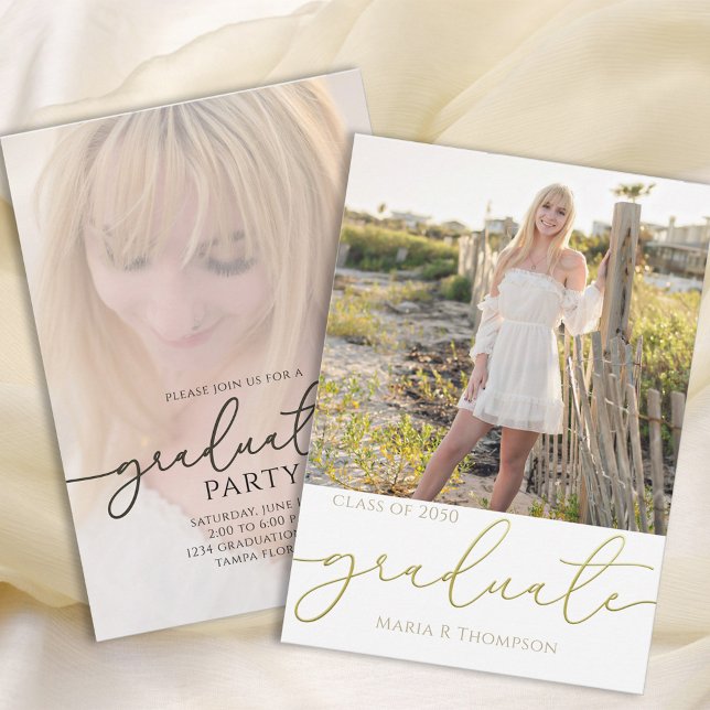 Graduate Simple Stylish Modern Gold Typography Invitation (Creator Uploaded)