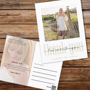 Graduate Simple Stylish Photo Script Thank You Postcard