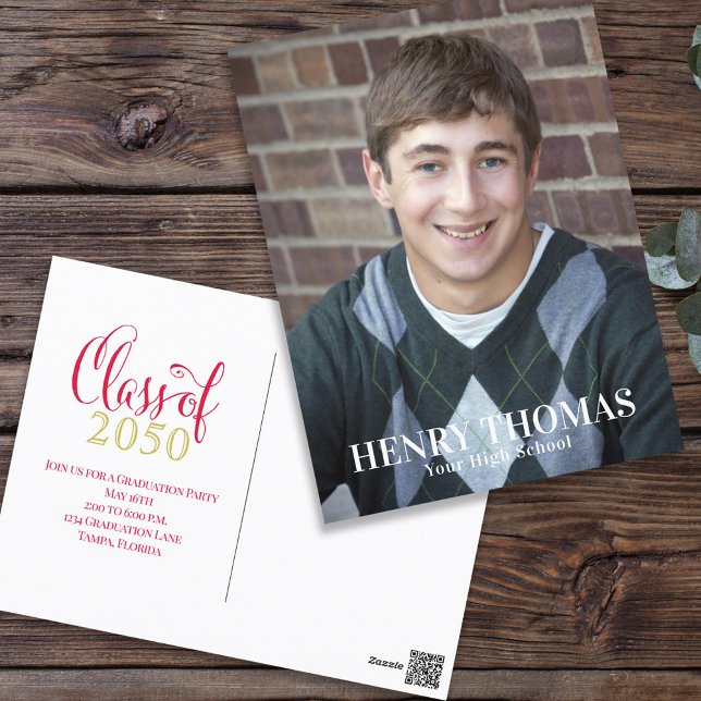 Graduate Simple Trendy Modern Minimalist Red Postcard (Creator Uploaded)