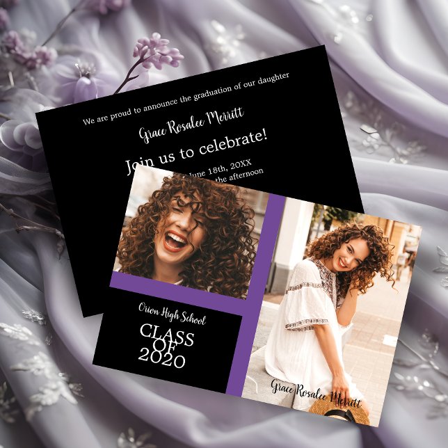 Graduate Simple Two Photos Graduation in Purple (Graduate Simple Two Photos Graduation Invitation Card in Purple.)