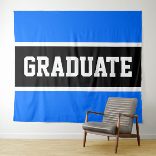 GRADUATE Sporty Bright Blue Black White Stripes Tapestry