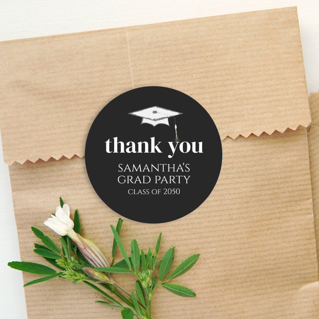 Graduate Thank You Black Class of 2024 Classic Round Sticker (Creator Uploaded)