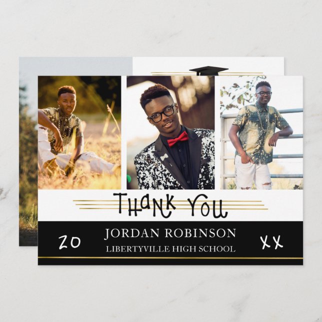 Graduate Thank You | Gold Lines | Editable Colour Invitation (Front/Back)