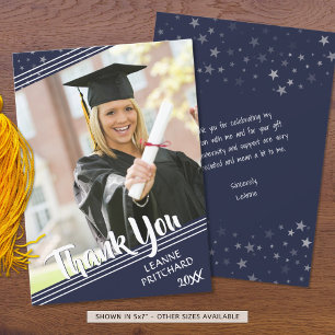 Graduate Thank You, Lines & Stars, Navy Blue You Card