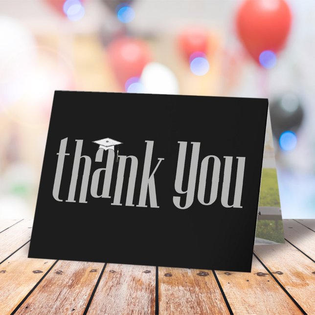 Graduate Thank You Modern Photo Black Typography Card (Creator Uploaded)