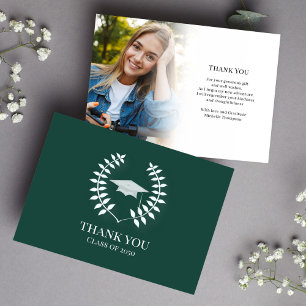 Graduate Thank You Photo Classic Dark Green White Card