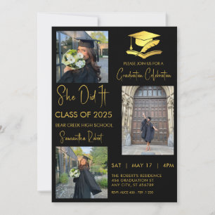 Graduate three photo modern graduation invitation