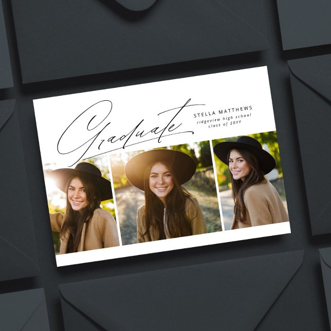 Graduate three photo simple modern graduation invitation (Creator Uploaded)