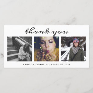 Graduate Three Photos Modern Thank You Card