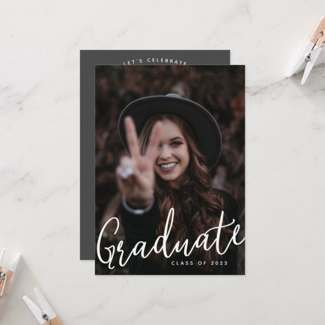 Graduate Two Photo Custom Modern Graduation Invitation (Front/Back In Situ)