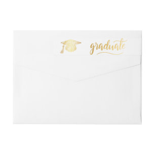 Graduate Typography Faux Gold Graduation Hat Wrap Around Label