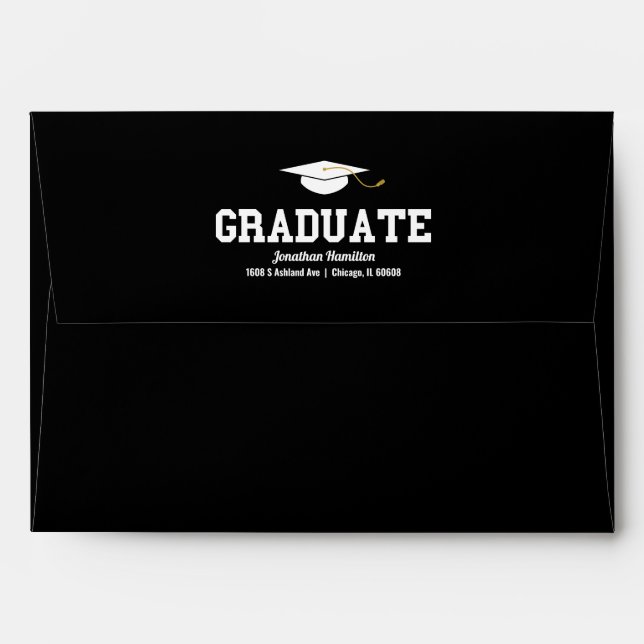 Graduate Typography Graduation Confetti Black Envelope (Back (Top Flap))