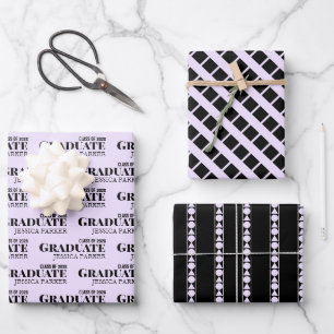 Graduate Typography Script Geometric Wrapping Paper Sheet