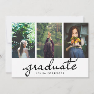 Graduate Typography Three Photos Graduation Party Invitation
