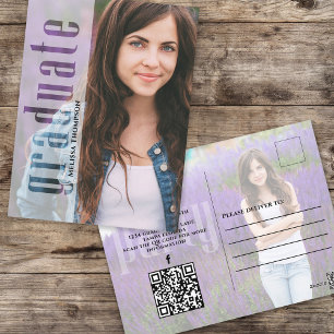 Graduate Vellum Modern Photo   QR Code Website Postcard