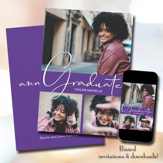 Graduate Vertical 3 Photo Graduation Announcement (Creator Uploaded)