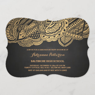 Graduate Vintage Chalkboard Gold Mandala Pattern Invitation