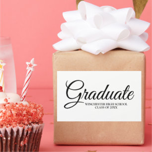 Graduate white black script school class year rectangular sticker
