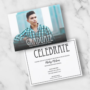 Graduate White Script Photo Graduation Party Invitation