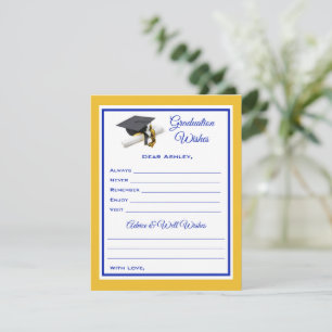 Graduate Wishes & Advice   Blue and Yellow Card